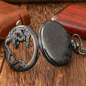 Antique Chinese Zodiac Dragon Retro Quartz Pocket <strong>Watch</strong> with <strong>FOB</strong> Chain Vintage Flip Hollow Pendant Christmas Gift - Product Image 4