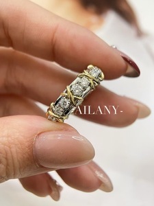 Schmuck Labor-Gezüchteter Diamant Platin 18K Massivgold Zweifarbig Breit mit Rundem Brillantschliff Modische Ringe - Product Image 3