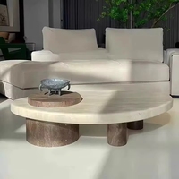 Table d'appoint de salon de style moderne, ensemble de tables basses en marbre naturel, base ovale en bois de luxe