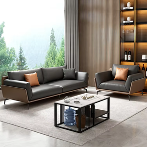 Set di Divani da Ufficio in Vera Pelle Italiana di Lusso, Moderno Divano Componibile a 3 Posti con Tavolino per Sale d'Attesa Aziendali - Product Image 3