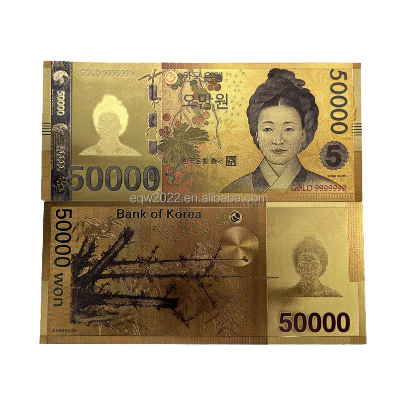 Korea KRW 1000 5000 10000 50000 Money Gold Foil Plated