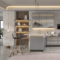 Fabricant chinois Ensemble complet Armoire gris clair haut de gamme en acier inoxydable Armoire de cuisine personnalisée en forme de U pour appartement