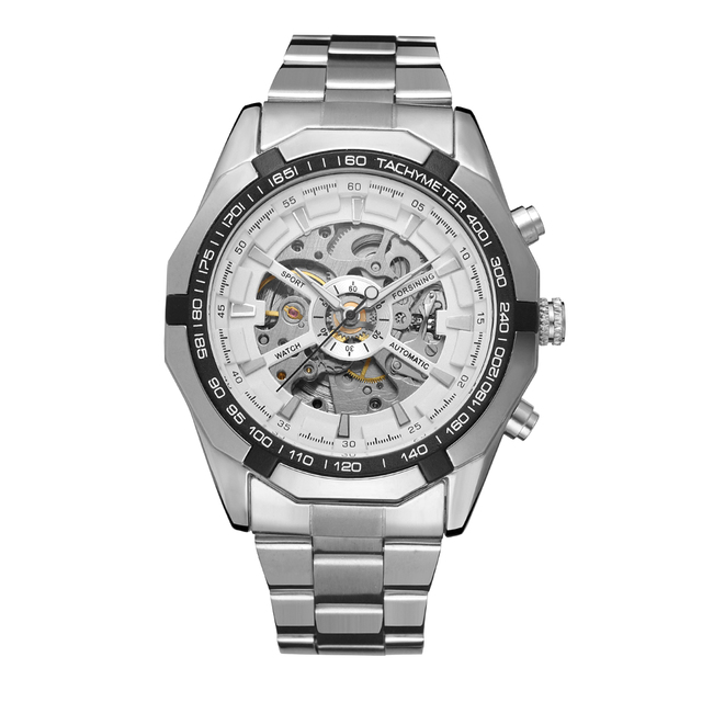 New Relogio for Men's Skeleton Automatic Watch Analog Power Reserve Mechanical Movement Leather Stainless Steel Band Water