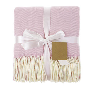 بطانية رمي منسوجة بتصميم جديد من الصوف بنسبة 100% بنقشة خطوط متعرجة مع شراشيب - Product Image 3