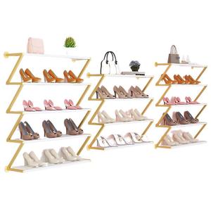 Panier de rangement en métal doré à 2 étages, Simple, à la mode, pour magasin de vêtements, étagère en bois, pour chaussures - Product Image 1