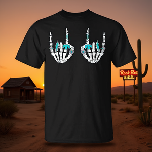 T-shirt Western Rock sur motif mains de squelette, Cowgirl Cowboy Rock and Roll pour promotions - Product Image 3
