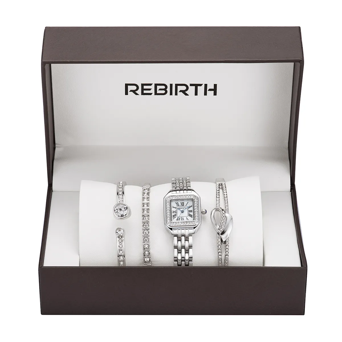 Rebirth heißer Verkauf Eleganz Diamant Rechteck wasserdicht Edelstahl Uhren Armband Uhren set für Frauen