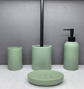 Ensemble d'accessoires de salle de bain en plastique avec poubelle, distributeur de savon, porte-savon, porte-<span class=keywords><strong>brosse</strong></span> à dents et <span class=keywords><strong>brosse</strong></span> <span class=keywords><strong>WC</strong></span> avec support - Product Image 3