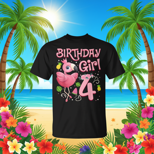 T-shirt tropicale per bambini con stampa di fenicotteri per bambina di 4 anni - Product Image 3