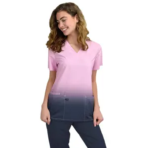 Gradient Polyester Rayon Spandex Elastic Custom Logo Hospital Uniforms Scrubs For Women And Men Medical Lab Nurse Uniform