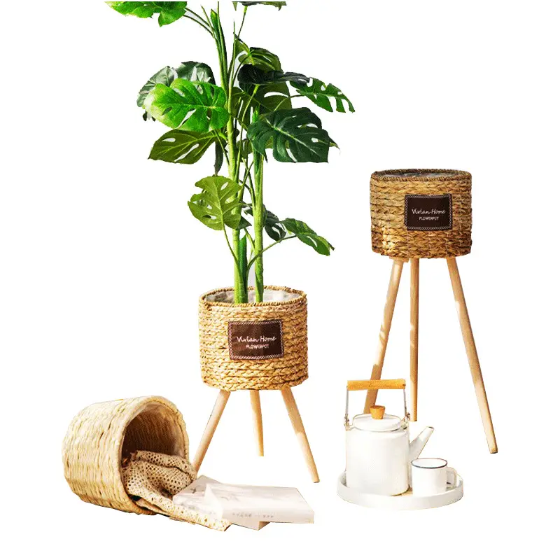 Vaso de flores para casa, piso nórdico, cesta de flores para pernas de madeira, planta verde, sala de estar, casa