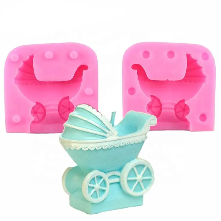 Molde de silicone de vela para carrinho de bebê, forma de vela para decoração de bolo de aniversário, moldes de fondant para doces e chocolate