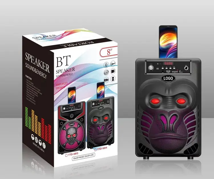 NUEVO Sistema de sonido de cine en casa para fiestas de 10W con micrófono con cable BT Karaoke al aire libre 8 pulgadas HiFi Ghost Eyes Speaker