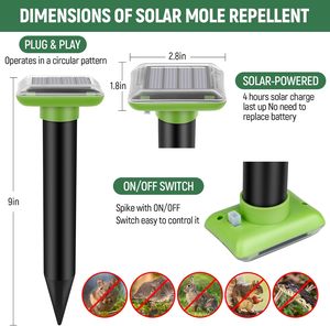 Répulsif Solaire Ultrasonique Saijzek OEM ODM Contre les Taupes, Voles, Gophers et Serpents pour Extérieur, Ferme et Pelouse - Product Image 5