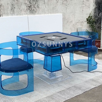 Table de poker et de mahjong automatique électrique de luxe en acrylique avec 2 jeux de jetons pour 4 joueurs, divertissement familial écologique