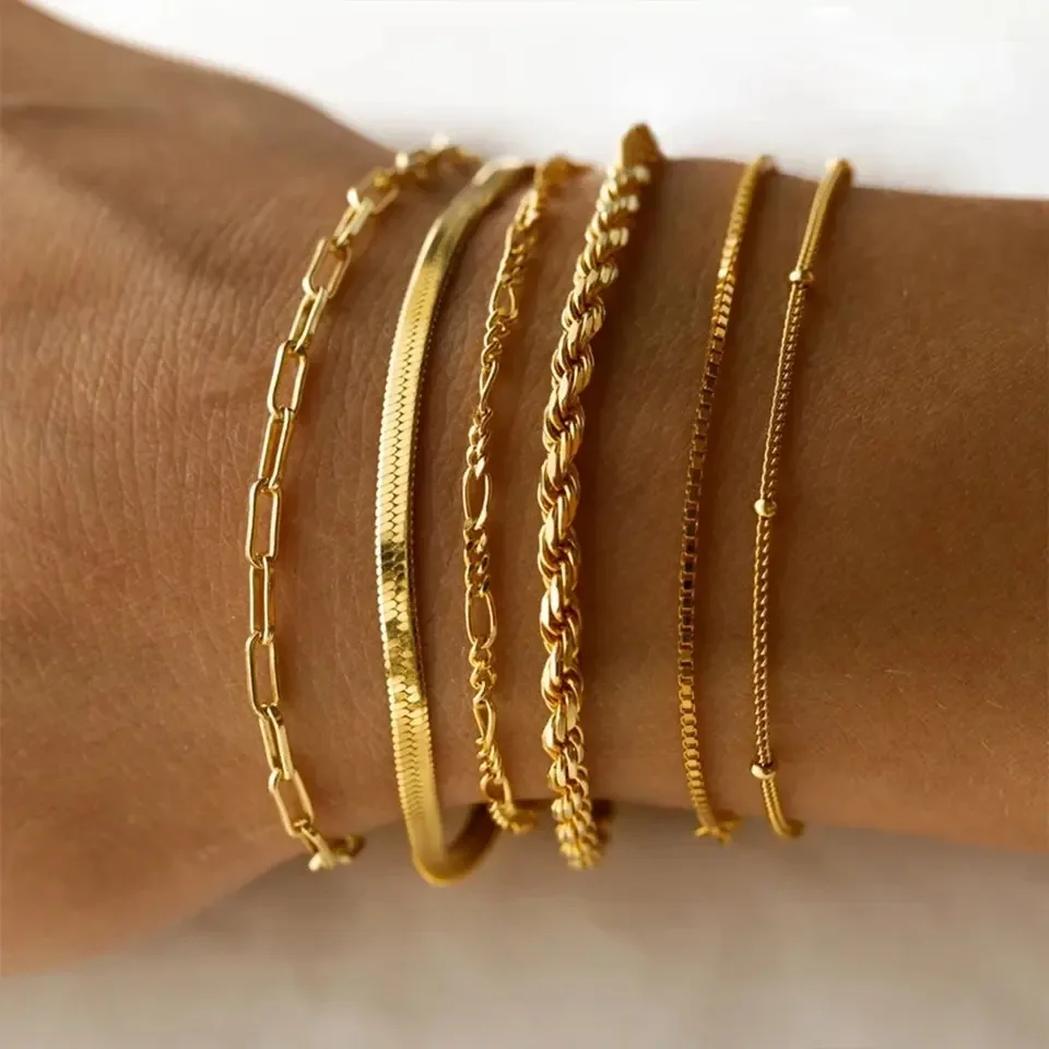 MICCI 18K Позолоченные ювелирные изделия из нержавеющей стали, модные тонкие изящные штабелируемые кубинские звенья, скрепки, браслет на цепочке