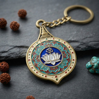 Porte-clés en émail en forme de stupa bouddhiste, motif Om Lotus, mandala, souvenir religieux du Népal, porte-clés en métal, accessoire spirituel zen
