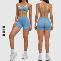 Ensemble de sport 6 pièces YK personnalisé avec logo frontal pour femme : soutien-gorge de sport sans couture et pantalon de yoga taille haute à ceinture réversible