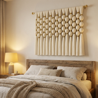 Décoration murale en macramé avec pompon en polyester et motif bulle, style tapisserie, couleur or blanc, idéale comme cadeau de pendaison de crémaillère ou décoration artistique pour la salle à manger