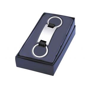 Porte-clés en cuir à double anneau en acier inoxydable avec sangle noire pour clés et accessoires - Product Image 3