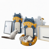 Griffoir classique en forme de L pour chat, écologique, design mignon de chat dessinant un poisson, maisonnette quatre saisons en carton