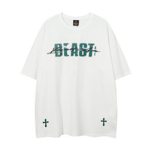 T-Shirt Oversize Unisex da Donna con Motivo Ricamato a Lettere, Manica Corta, Bianca, 230g, 100% Cotone Traspirante - Product Image 1