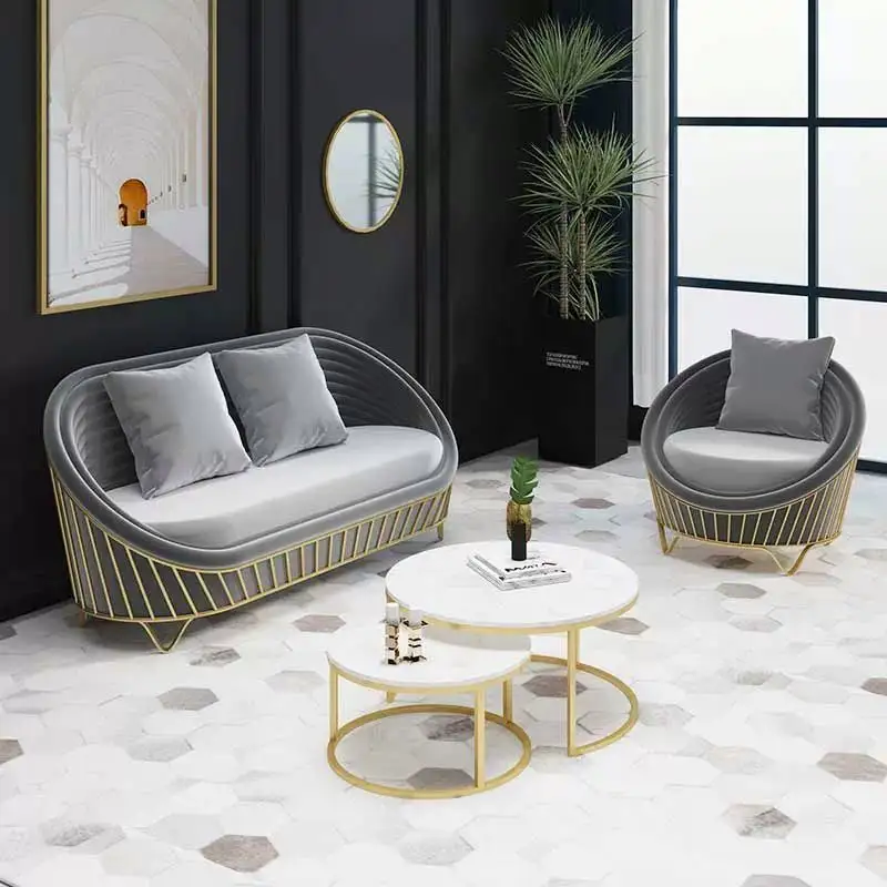 Conjunto de sofás móveis para salão de espera, novo design exclusivo em tecido de metal