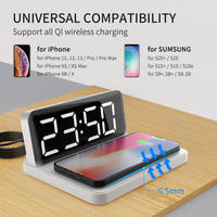 Horloge numérique à grand écran LED personnalisée 2-en-1 avec charge sans fil, design moderne pour salon, cuisine, bureau multifonction