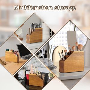 Organizador de paja de madera de 8x6.2x3.5 pulgadas, caja de almacenamiento de escritorio con múltiples compartimentos para uso en la oficina - Product Image 3