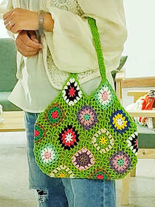 Grand-mère carré <span class=keywords><strong>Crochet</strong></span> fait à la main <span class=keywords><strong>sac</strong></span> à bandoulière fourre-tout d'été plage <span class=keywords><strong>sac</strong></span> à main - Product Image 3