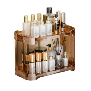 Organisateur de cosmétiques de luxe en plastique à 3 niveaux, étagère de rangement de bureau polyvalente pour maquillage avec couches réglables pour la coiffure - Product Image 2