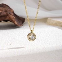 Collier ras du cou classique en acier inoxydable avec pendentifs breloques ronds en zircon de 1,1 cm, bijoux raffinés et exquis, vente en gros TGXL14704