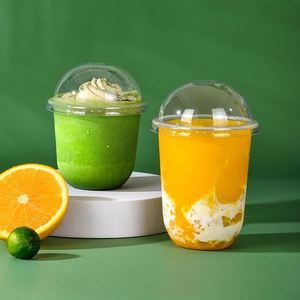Gobelet en plastique PET jetable en forme de U avec logo personnalisé pour smoothies, limonades, bubble tea et boba, avec couvercle - Product Image 3