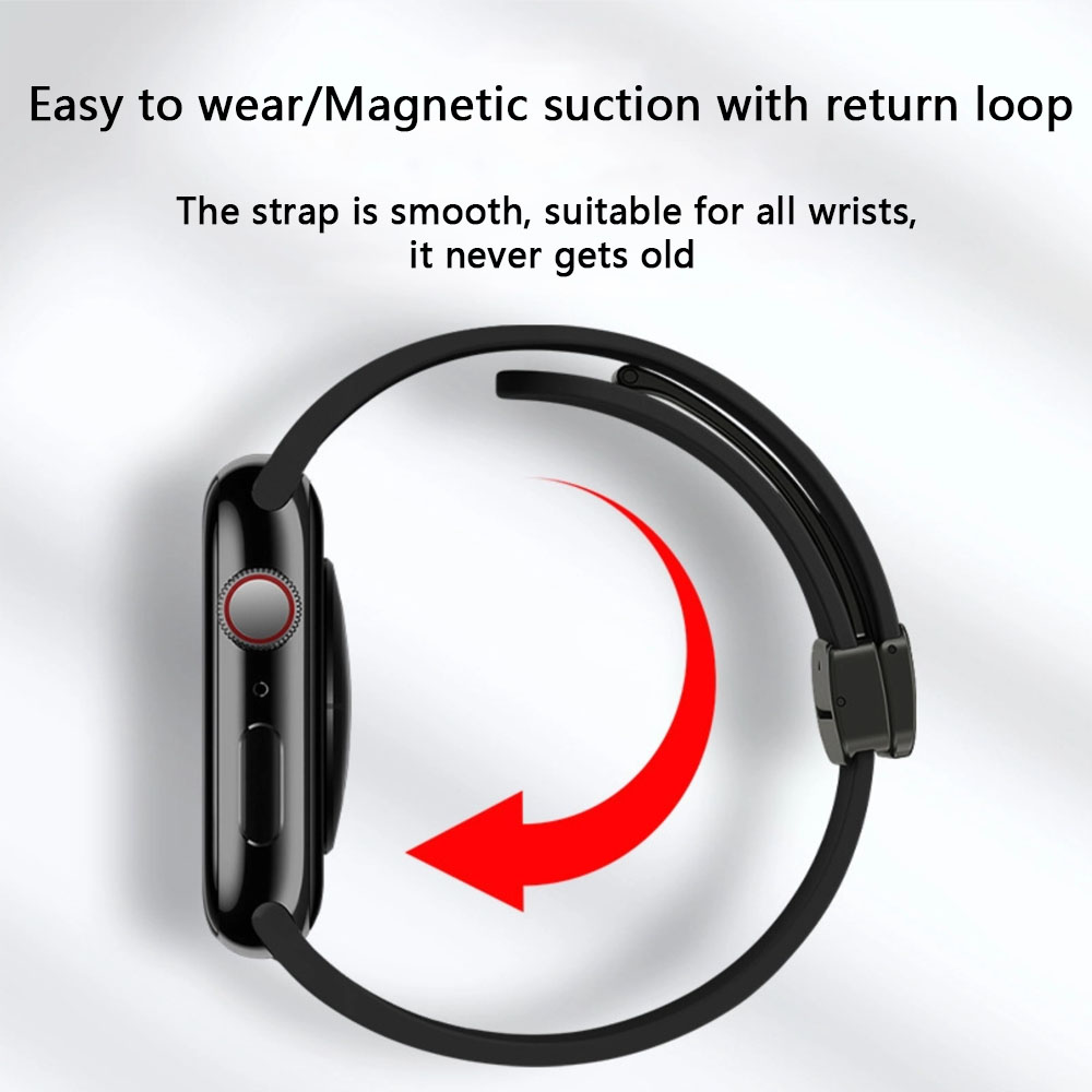 Rubber Watch Strap for Iwatch 11 10 9-1 Ultra, Adjustable Foldable Magnetic Buckle Silicone Watch Band for Apple 38-49mm