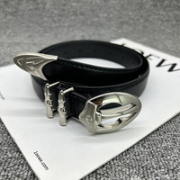 Sabuk Wanita Model Vintage Bullet Dark Tie dengan Gesper Logam, Desain Niche Spice Pants, Sabuk Fashion High Fashion