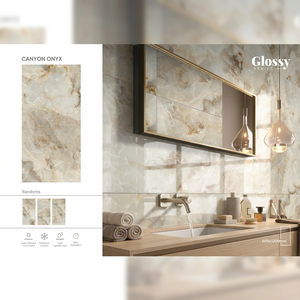 กระเบื้องปูพื้นเซรามิกเคลือบเงาแบบวิทริฟายด์ ขนาด 60x120 ซม. ลาย Canyon Onyx ดีไซน์ 600x1200 มม. ราคาถูกที่สุด 24x48 นาโนขัดเงา - Product Image 1