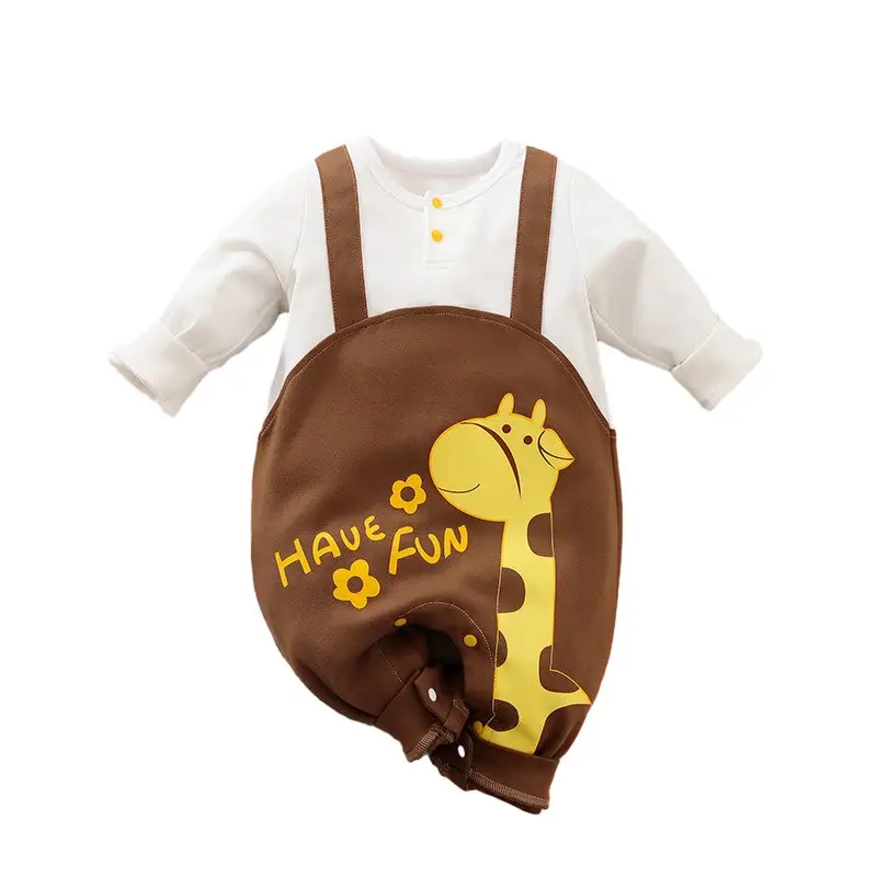 Toptan sevimli Bodysuit 0-1Year eski dinozor işlemeli pamuk bebek pijama bebek tulum giysileri