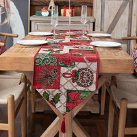 Chemin de table et draperie de chevet en polyester et terylène jacquard floral teint et tissé, style américain, personnalisable, pour décoration de Noël à la maison