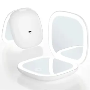 Miroir de maquillage compact 2-en-1 LED 3 couleurs Mini lumière cosmétique pliable 5X grossissant Design moderne Style <span class=keywords><strong>luminaire</strong></span> de salle de bain en plastique - Product Image 2
