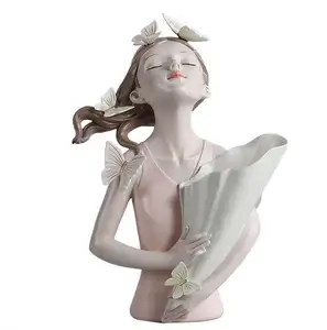 Vase en résine pour fille papillon, original, Sculpture de fleur, décoration de maison, cadeaux, belles figurines de fille