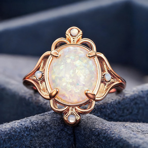Anello in Opale A072 in Oro, Gioiello da Donna per Fidanzamento, Pietra Principale Taglio Ovale, Lavorazione Raffinata - Product Image 3