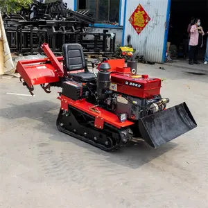 Tracteur à chenilles assis 25HP à usage agricole, motoculteur rotatif avec accessoires