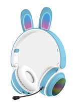 Earphone nirkabel telinga kelinci hewan kustom dengan mikrofon Chipset JL lucu mendukung olahraga dan permainan untuk anak perempuan