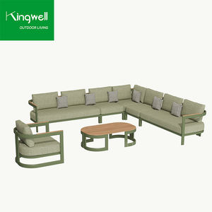 Ensemble <span class=keywords><strong>de</strong></span> canapés <span class=keywords><strong>de</strong></span> <span class=keywords><strong>jardin</strong></span> d'extérieur modernes <span class=keywords><strong>de</strong></span> luxe en aluminium en forme <span class=keywords><strong>de</strong></span> L pour <span class=keywords><strong>salon</strong></span> ou hôtel avec bois - Product Image 3