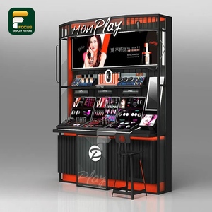 Contemporary Display Counter Black and Orange Design Spacious <b>Shelves</b> Makeup and Cosmetics Showcase - Product Image 1