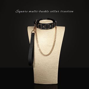 Leather <b>Collar</b> With Chain Adjustable For SM <b>Bondage</b> Adult Use Black Small Size - Product Image 4