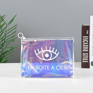 Sac à fermeture éclair en PVC holographique transparent, sac de voyage portable pour ranger les cosmétiques, personnalisable avec impression de logo en couleur - Product Image 3