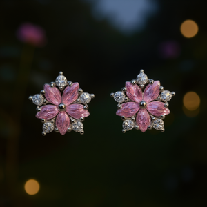 Orecchini a perno con fiore rosa, taglio marquise, cristallo e strass, montatura a griffe, in lega, gioielli romantici da donna per feste - Product Image 2