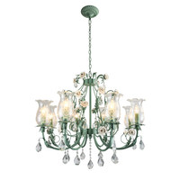 Lustre en fer forgé avec branches et cristaux verts, style pastoral méditerranéen, européen et coréen, pour salon et salle à manger, Meiyuan