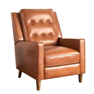 JKY家具皮革手动推背式扶手椅躺椅沙发椅斜躺带2个杯架和客厅高背